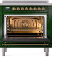 ILVE Nostalgie II 36" Induction Range with Element Stove and Electric Oven in Emerald Green with Brass Trim, UPI366NMPEGG