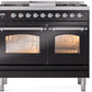 ILVE Nostalgie II 40" Dual Fuel Natural Gas Range in Black with Chrome Trim, UPD40FNMPBKC