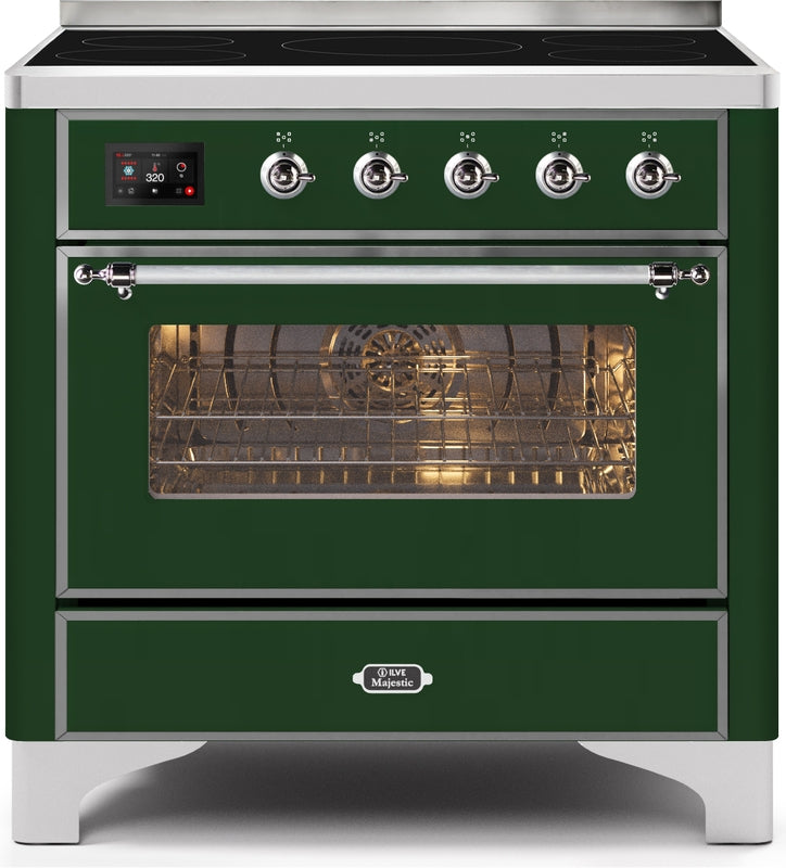 ILVE Majestic II 36" Induction Range with Element Stove and Electric Oven in Emerald Green with Chrome Trim, UMI09NS3EGC