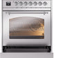 ILVE Nostalgie II 30" Dual Fuel Natural Gas Range in Stainless Steel with Chrome Trim, UP30NMPSSC