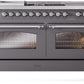 ILVE Nostalgie II 60" Dual Fuel Propane Gas Range in Matte Graphite with Chrome Trim, UP60FSNMPMGCLP