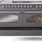 ILVE Nostalgie II 60" Dual Fuel Propane Gas Range in Matte Graphite with Chrome Trim, UP60FSNMPMGCLP