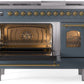 ILVE Nostalgie II 48" Dual Fuel Propane Gas Range in Blue Grey with Brass Trim, UP48FNMPBGGLP