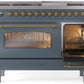 ILVE Nostalgie II 48" Dual Fuel Propane Gas Range in Blue Grey with Brass Trim, UP48FNMPBGGLP