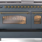 ILVE Nostalgie II 48" Dual Fuel Propane Gas Range in Blue Grey with Brass Trim, UP48FNMPBGGLP