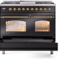 ILVE Nostalgie II 40" Dual Fuel Propane Gas Range in Black with Brass Trim, UPD40FNMPBKGLP