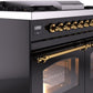 ILVE Nostalgie II 40" Dual Fuel Propane Gas Range in Black with Brass Trim, UPD40FNMPBKGLP