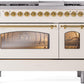 ILVE Nostalgie II 48" Dual Fuel Propane Gas Range in Antique White with Brass Trim, UP48FNMPAWGLP