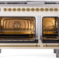 ILVE Nostalgie II 48" Dual Fuel Propane Gas Range in Antique White with Brass Trim, UP48FNMPAWGLP