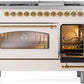 ILVE Nostalgie II 48" Dual Fuel Propane Gas Range in Antique White with Brass Trim, UP48FNMPAWGLP