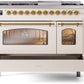ILVE Nostalgie II 48" Dual Fuel Propane Gas Range in Antique White with Brass Trim, UP48FNMPAWGLP