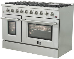 FORNO Appliance Package - 48" Gas Range, Range Hood, 36" Refrigerator, Dishwasher, Microwave Drawer, AP-FFSGS6244-48-18