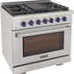 Kucht Professional 36" 5.2 cu. ft. Natural Gas Range in Stainless Steel with Blue Accents, KFX360-B
