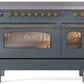 ILVE Nostalgie II 48" Induction Range with Element Stove and Electric Oven in Blue Grey with Brass Trim, UPI486NMPBGG