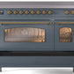 ILVE Nostalgie II 48" Induction Range with Element Stove and Electric Oven in Blue Grey with Brass Trim, UPI486NMPBGG