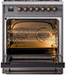 ILVE Nostalgie II 30" Dual Fuel Natural Gas Range in Matte Graphite with Bronze Trim, UP30NMPMGB