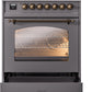 ILVE Nostalgie II 30" Dual Fuel Natural Gas Range in Matte Graphite with Bronze Trim, UP30NMPMGB