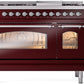 ILVE Nostalgie II 48" Dual Fuel Natural Gas Range in Burgundy with Chrome Trim, UP48FNMPBUC