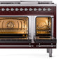 ILVE Nostalgie II 48" Dual Fuel Natural Gas Range in Burgundy with Chrome Trim, UP48FNMPBUC