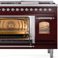 ILVE Nostalgie II 48" Dual Fuel Natural Gas Range in Burgundy with Chrome Trim, UP48FNMPBUC
