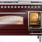 ILVE Nostalgie II 48" Dual Fuel Natural Gas Range in Burgundy with Chrome Trim, UP48FNMPBUC