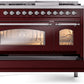 ILVE Nostalgie II 48" Dual Fuel Natural Gas Range in Burgundy with Chrome Trim, UP48FNMPBUC