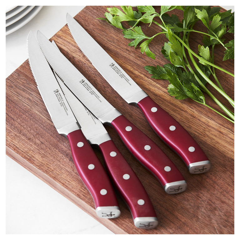 Henckels 4pc Steak Knife Set with Red Handles, Forged Accent Series