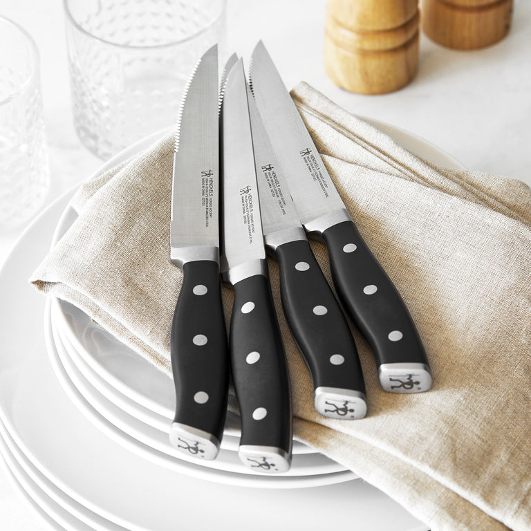 Henckels 4pc Steak Knife Set with Black Handle, Forged Accent Series