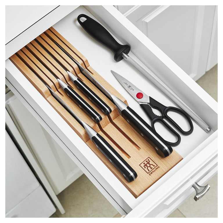 ZWILLING 7pc Knife Set in Beechwood In-Drawer Knife Tray, Pro Series