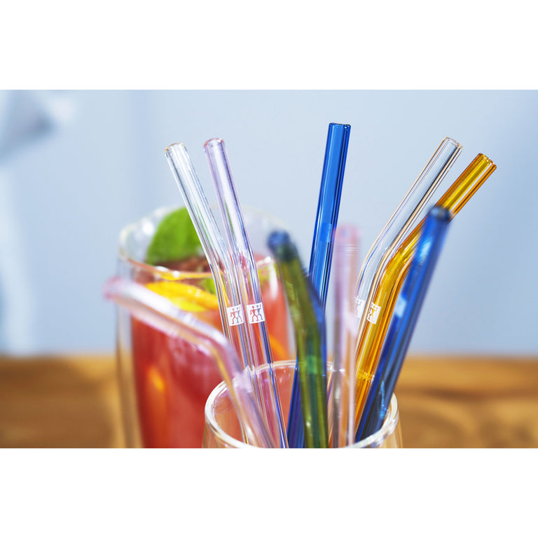 ZWILLING 4pc Colored Glass Straw with Bend Set, Sorrento Glassware Series
