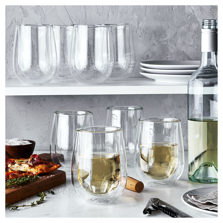 ZWILLING 8pc Stemless White Wine Glass Set, Sorrento Double Wall Glassware Series