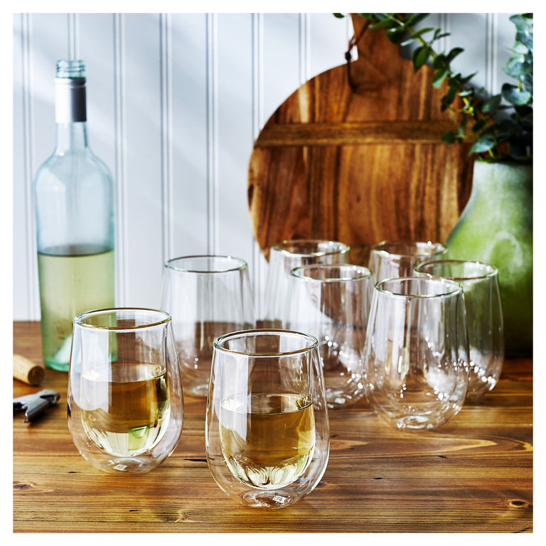 ZWILLING 8pc Stemless White Wine Glass Set, Sorrento Double Wall Glassware Series