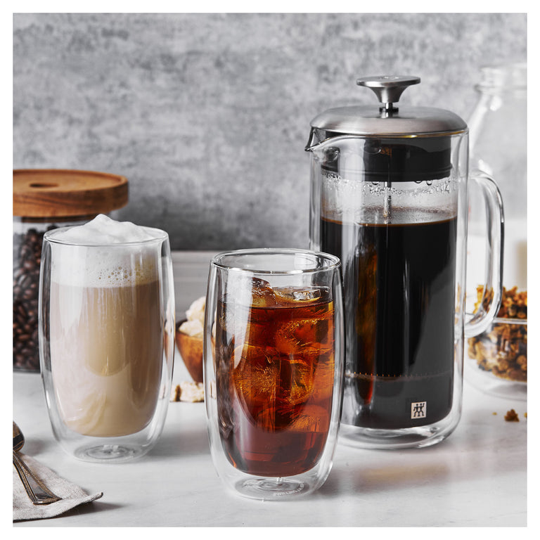 ZWILLING 27oz French Press and Latte Glass Set, Sorrento Double Wall Glassware Series