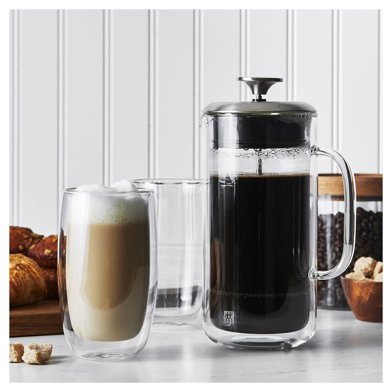 ZWILLING 27oz French Press and Latte Glass Set, Sorrento Double Wall Glassware Series