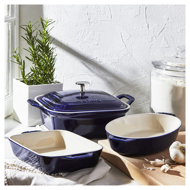 Staub Ceramic 3 Piece Baking Dish Set in Dark Blue