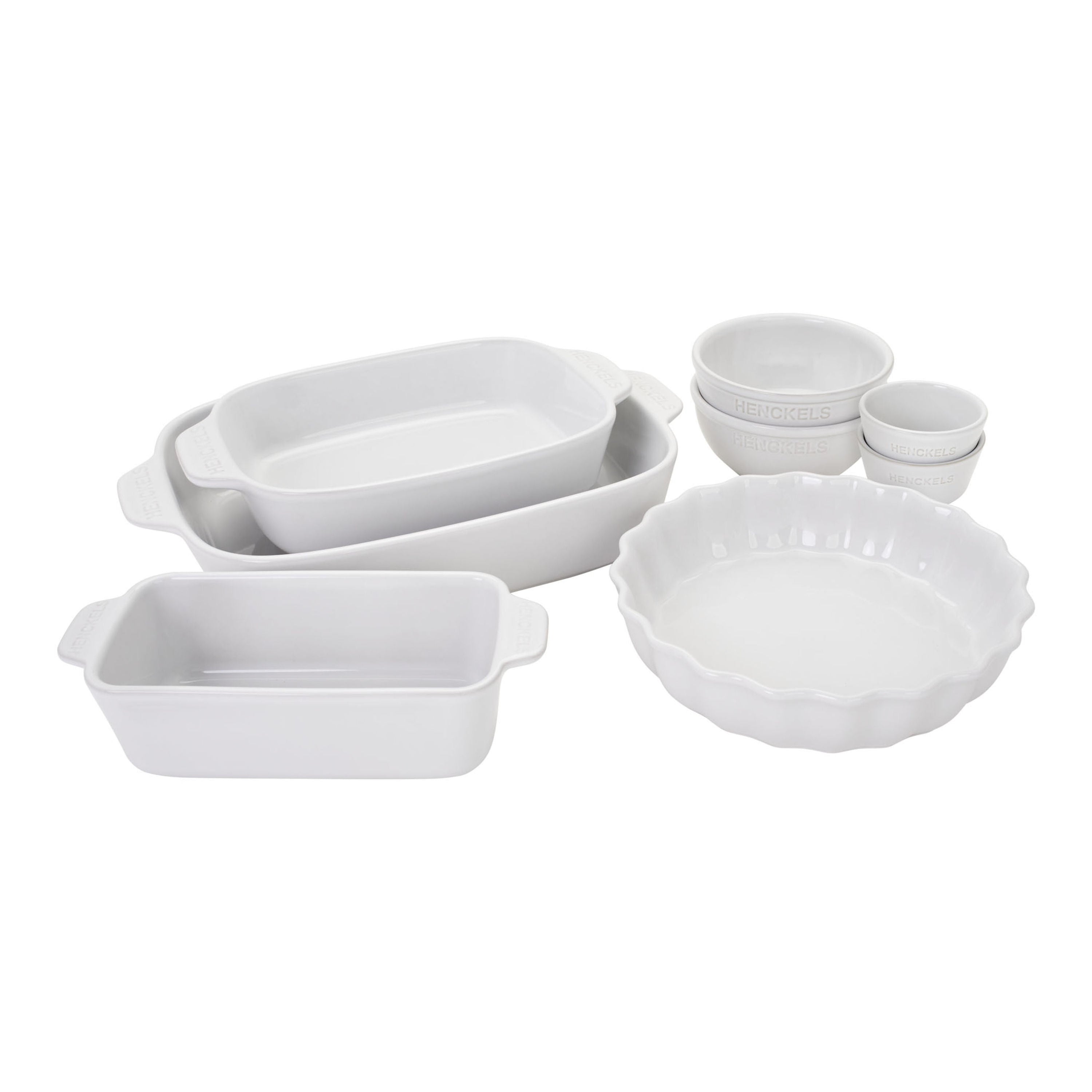 新品HENCKELS ヘンケルス、セラミック 食器セット ホワイト Henckels 8pc Mixed Bakeware and Serving Set in White, Ceramics Series