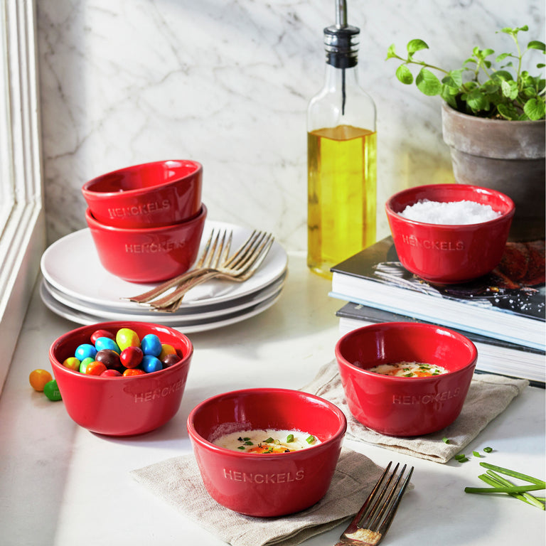 Henckels 6pc Ceramic Ramekin Set in Cherry Red, Ceramics Series