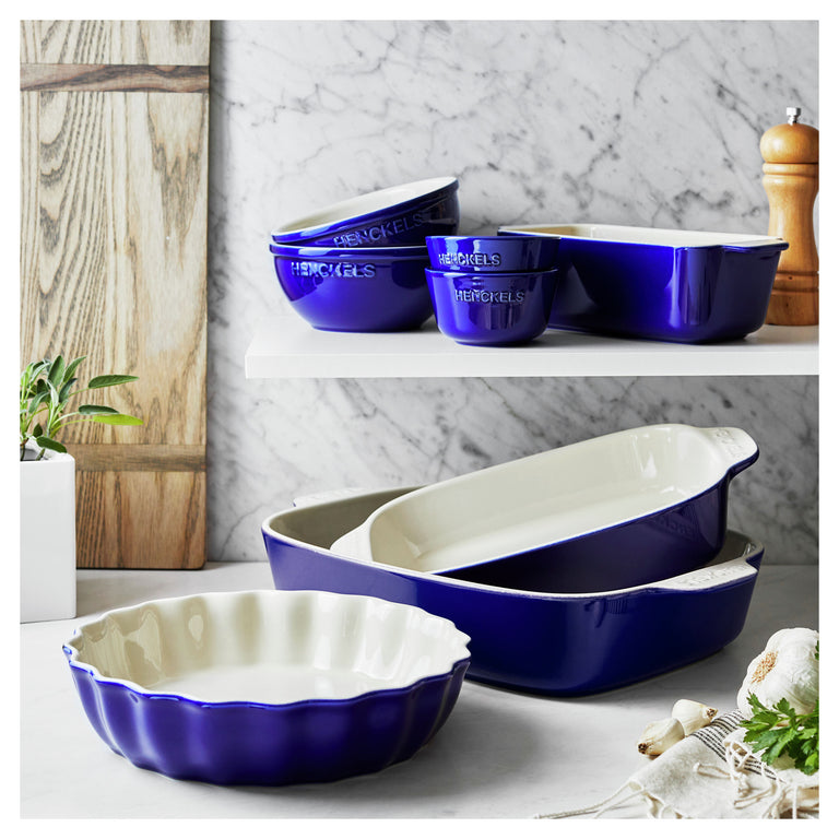 Henckels 8pc Mixed Bakeware and Serving Set in Dark Blue, Ceramics Series