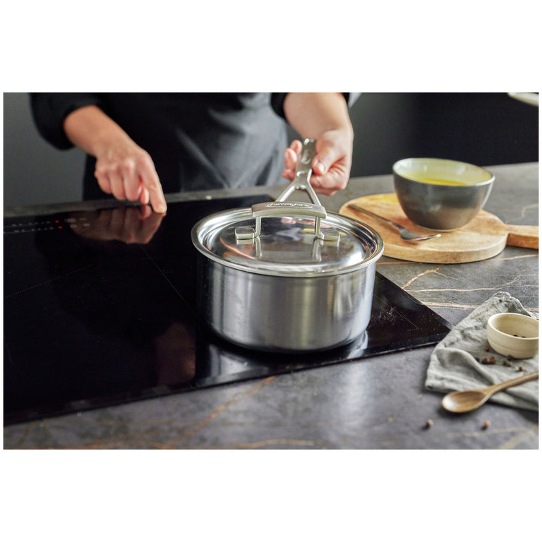 Demeyere 2 Qt. Stainless Steel Sauce Pan with Lid, Industry Series