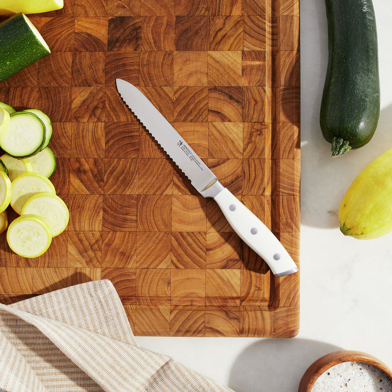 Henckels 5" Serrated Utility Knife with White Handle, Forged Accent Series