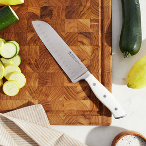 Henckels 7" Fine Edge Santoku Knife with White Handle, Forged Accent Series