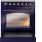 ILVE Nostalgie II 30" Induction Range with Element Stove and Electric Oven in Blue with Bronze Trim, UPI304NMPMBB