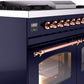 ILVE Nostalgie II 40" Dual Fuel Propane Gas Range in Blue with Copper Trim, UPD40FNMPMBPLP