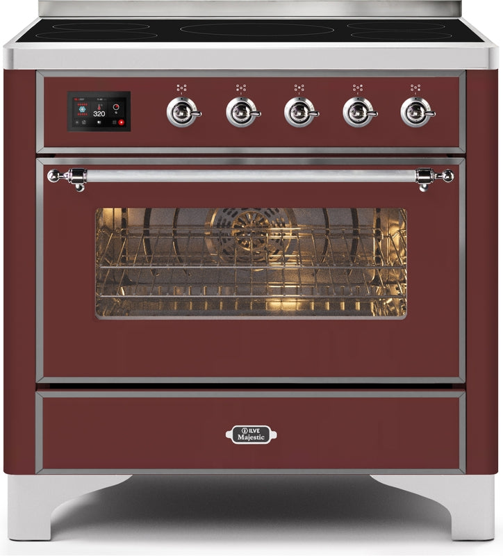 ILVE Majestic II 36" Induction Range with Element Stove and Electric Oven in Burgundy with Chrome Trim, UMI09NS3BUC
