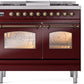 ILVE Nostalgie II 40" Dual Fuel Natural Gas Range in Burgundy with Bronze Trim, UPD40FNMPBUB