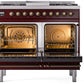 ILVE Nostalgie II 40" Dual Fuel Natural Gas Range in Burgundy with Bronze Trim, UPD40FNMPBUB