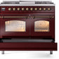 ILVE Nostalgie II 40" Dual Fuel Natural Gas Range in Burgundy with Bronze Trim, UPD40FNMPBUB