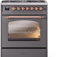 ILVE Nostalgie II 30" Dual Fuel Propane Gas Range in Matte Graphite with Copper Trim, UP30NMPMGPLP
