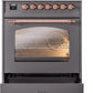 ILVE Nostalgie II 30" Dual Fuel Propane Gas Range in Matte Graphite with Copper Trim, UP30NMPMGPLP