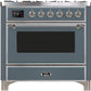 ILVE Majestic II 36" Dual Fuel Natural Gas Range in Blue Grey with Chrome Trim, UM09FDNS3BGC